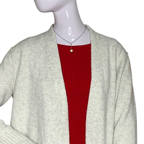 Calvin Klein Long Cardigan Knit Front Pockets Size M Heathered Beige/Gray - Picture 2 of 13